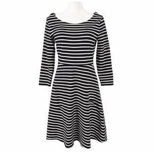 Old Navy Black White Striped Boat Neck Swing Dress Long Sleeve Size M